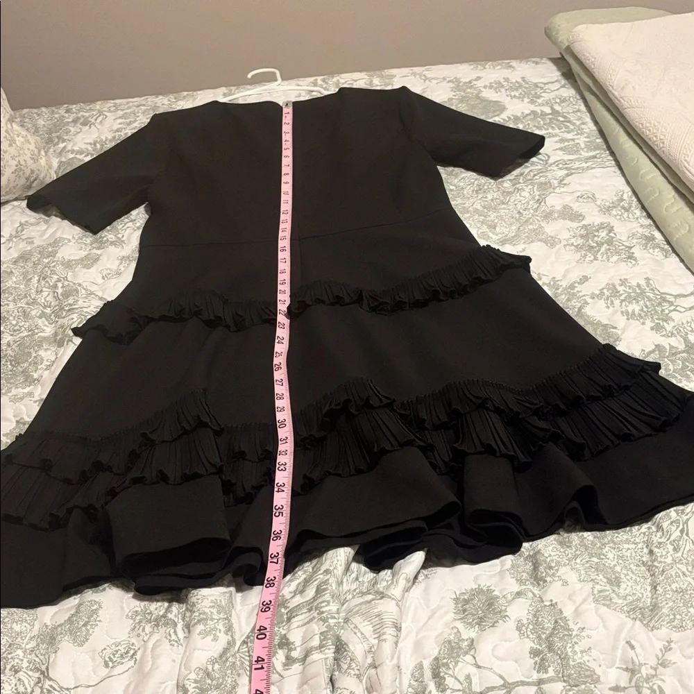 Gibson Latimer sz 10 black short sleeve midi dress ruffle flounce skirt LBD_9